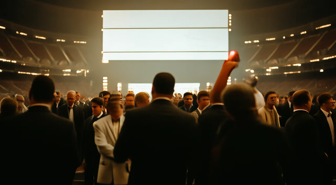 A gala foyer at night with bokeh lights, people seen from behind